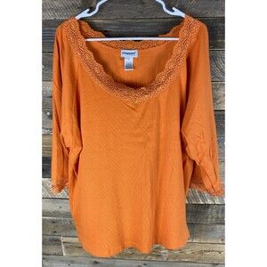 Bridgewater Women’s Plus Sz 3X Orange With Lace 3/4 Sleeve Soft Pullover Top